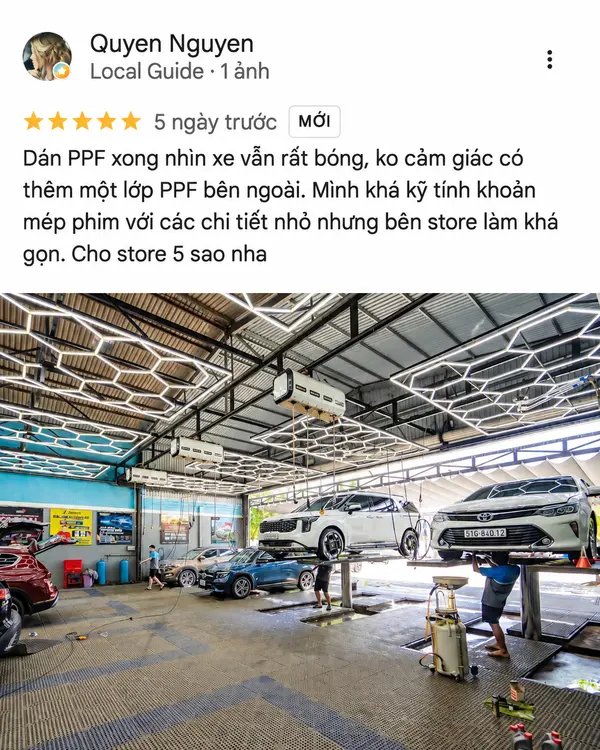 Ảnh chụp đánh giá 5 sao trên Google của Local Guide Quyen Nguyen về dịch vụ dán PPF Store Detailing